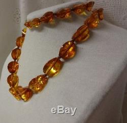 Luxury Faced Oval Natural Baltic Cognac Long Chunky Necklace