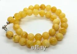 MILKY Baltic Amber Necklace HandMade ROUND Beads 12mm white color 38.7g in BoX