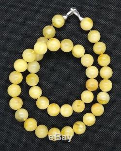 MILKY Baltic Amber Necklace HandMade ROUND Beads 12mm white color 38.7g in BoX