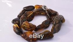 Massive Baltic Amber Necklace Unique Natural Beads Multicolored with Clasp