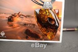 Massive Baltic Amber Pendant Triangle Cognac Leather String Natural Genuine amb