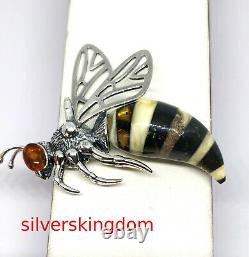 Middle Size Baltic Amber Wasp Pendant with Silver 925