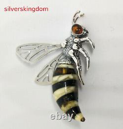 Middle Size Baltic Amber Wasp Pendant with Silver 925