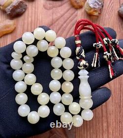 Milky White Natural Baltic Amber 39g. Islamic Prayer Rosary 12mm 33 Beads Tesbih