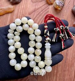 Milky White Natural Baltic Amber 39g. Islamic Prayer Rosary 12mm 33 Beads Tesbih