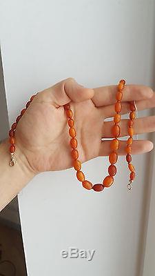 Miracle! Marvelous antique natural Baltic egg yolk amber beads necklace