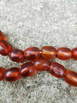 NATURAL BALTIC AMBER 33 PRAYER BEADS ANTIQUE VERY OLD ISLAMIC 23g COGNAC