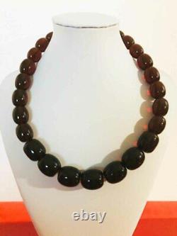 NATURAL BALTIC COGNAC AMBER LARGE BEAD NECKLACE pressed
