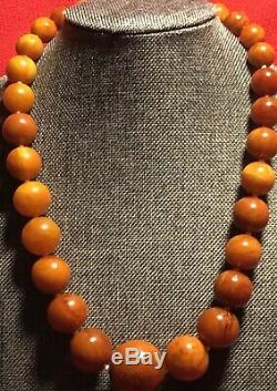 NATURAL OLD ANTIQUE BUTTERSCOTCH EGG YOLK BALTIC ROUND AMBER NECKLACE 44gr RARE