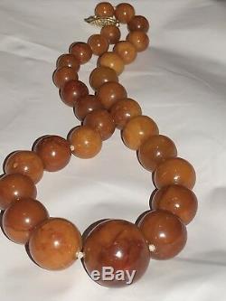 NATURAL OLD ANTIQUE BUTTERSCOTCH EGG YOLK BALTIC ROUND AMBER NECKLACE 44gr RARE