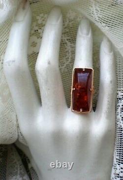 NEW Russian Russia USSR 14K 585 Rose Pink Gold Baltic Honey Amber Cocktail RING