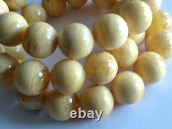 Natural 12.5 mm. Baltic White/ Butter Amber Round Beads Bracelet