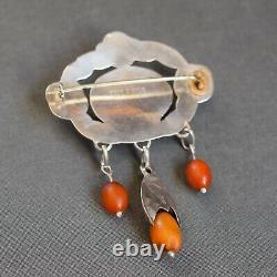 Natural Amber Antique Brooch Silver From 1920s Baltic Amber Art Nouveau 14.6g