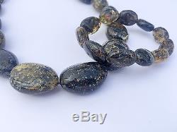 Natural Amber Necklace Green Color Adult Genuine Baltic Big beads 22 inches Pure