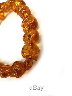 Natural Amber Skull Beads Bracelet Japan Juzu Rare Jewelry Handmade Mens Gift