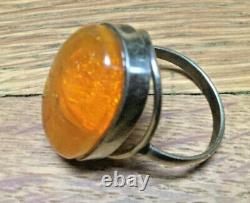 Natural Antique Applejuice Baltic Amber Silver Ring Sz 8 3/4 Huge
