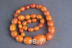 Natural Antique Baltic Amber Egg Yolk Rare Beads Old Necklace Butterscotch Mala