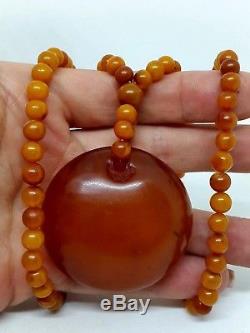 Natural Antique Baltic Sea Amber Butterschotch Pendant/Necklace With Beads 39.89g