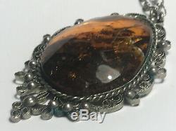 Natural Antique Beautiful Baltic Vintage Genuine Cognac Amber Pendant Necklace