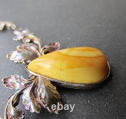 Natural Antique Butterscotch Egg Yolk Baltic Amber Silver Necklace 10.6g
