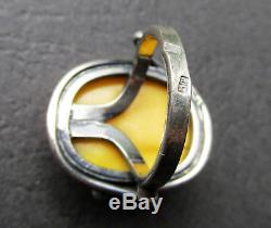Natural Antique Butterscotch Egg Yolk Baltic Amber Silver Ring 7.1g