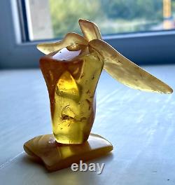 Natural Baltic AMBER Figure Statue Butterfly Many Inclusions Insects 30 g