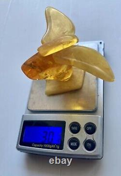 Natural Baltic AMBER Figure Statue Butterfly Many Inclusions Insects 30 g