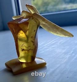 Natural Baltic AMBER Figure Statue Butterfly Many Inclusions Insects 30 g