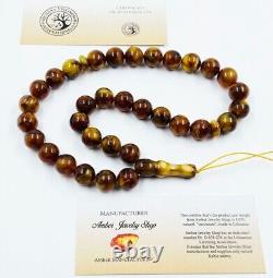 Natural Baltic AMBER ROSARY misbaha Tesbih prayer beads pressed