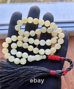 Natural Baltic Amber 21g. Milky White Islamic Prayer Rosary 9mm 45 Beads Tesbih