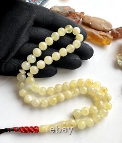 Natural Baltic Amber 23g. Milky White Islamic Prayer Rosary 9mm 51 Beads Tesbih