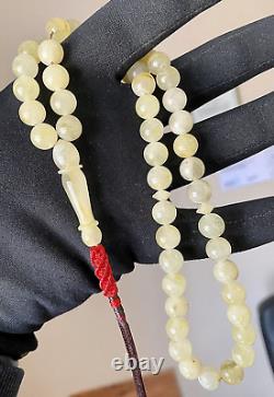 Natural Baltic Amber 23g. Milky White Islamic Prayer Rosary 9mm 51 Beads Tesbih