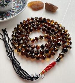 Natural Baltic Amber 31g. Islamic Prayer Rosary Pumpkin 99 Beads Tesbih Misbah