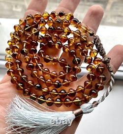 Natural Baltic Amber 32g. Islamic Prayer Rosary Pumpkin 99 Beads Tesbih Misbah