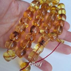 Natural Baltic Amber 33 Barell Beads Prayer Rosary Tesbih Misbah 62g