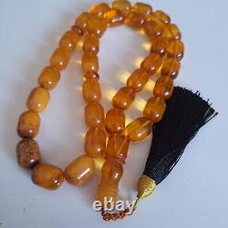 Natural Baltic Amber 33 Barell Beads Prayer Rosary Tesbih Misbah 75g