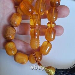 Natural Baltic Amber 33 Barell Beads Prayer Rosary Tesbih Misbah 75g