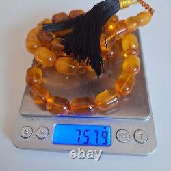 Natural Baltic Amber 33 Barell Beads Prayer Rosary Tesbih Misbah 75g