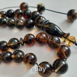 Natural Baltic Amber 33 Round Beads Prayer Rosary Tesbih Misbah 26g. 10.0mm