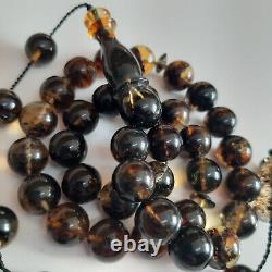 Natural Baltic Amber 33 Round Beads Prayer Rosary Tesbih Misbah 26g. 10.0mm