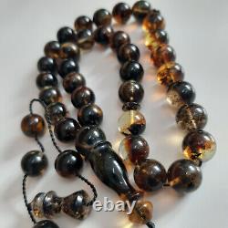 Natural Baltic Amber 33 Round Beads Prayer Rosary Tesbih Misbah 26g. 10.0mm