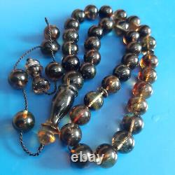 Natural Baltic Amber 33 Round Beads Prayer Rosary Tesbih Misbah 26g. 10.0mm