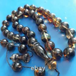 Natural Baltic Amber 33 Round Beads Prayer Rosary Tesbih Misbah 26g. 10.0mm