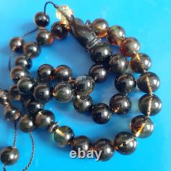 Natural Baltic Amber 33 Round Beads Prayer Rosary Tesbih Misbah 26g. 10.0mm