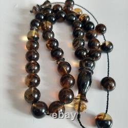 Natural Baltic Amber 33 Round Beads Prayer Rosary Tesbih Misbah 26g. 10.0mm