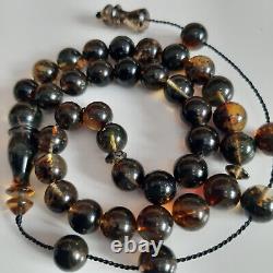 Natural Baltic Amber 33 Round Beads Prayer Rosary Tesbih Misbah 26g. 10.0mm