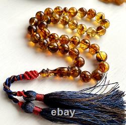 Natural Baltic Amber 34g. Islamic Prayer Rosary 12 mm. Beads Tesbih Misbaha