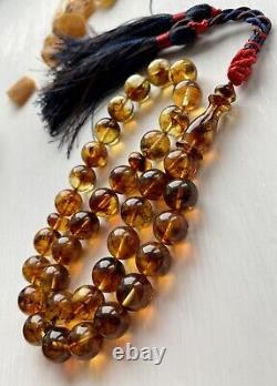 Natural Baltic Amber 34g. Islamic Prayer Rosary 12 mm. Beads Tesbih Misbaha