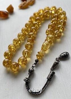 Natural Baltic Amber 37g. Islamic Prayer Rosary 12 mm. Beads Misbah Heated