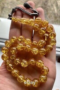Natural Baltic Amber 37g. Islamic Prayer Rosary 12 mm. Beads Misbah Heated